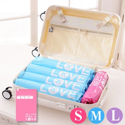 《JMALL》小型韓版粉彩旅行衣物收納手卷式壓縮袋(粉紅)
